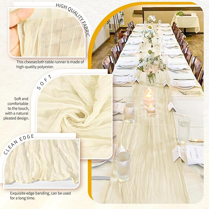 18 Pack Cheesecloth Table Runner 10FT Beige Table Runner Boho Gauze Cheese - Image 3