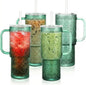 20 oz Green Glass Tumbler with Lid and Straw, Glass Iced Coffee Cups, by Unknown