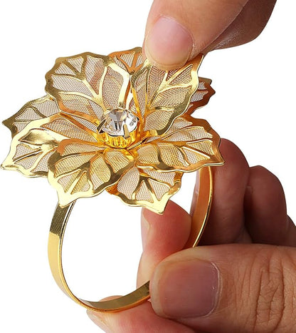 KPOSIYA Set of 20 Napkin Rings, Metal Gold Hollow Out Flower Napkin Ring Holder for Wedding Party Holiday Banquet Christmas Dinner Delicate Serviette Buckles Decor Favor (20, Flower-Gold)