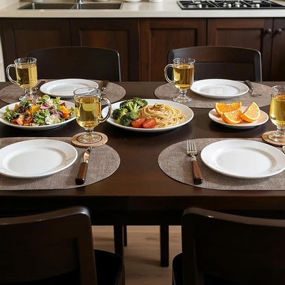 Placemats Set of 6, 11.8 x 17 Inch, Light Brown | Heat Resistant Oval Faux - Image 2