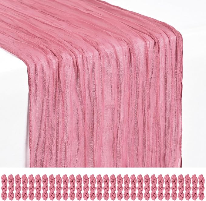 Showgeous 30 Pack Dusty Rose Cheesecloth Table Runner, 17 x 108 Inches | Boho by Showgeous