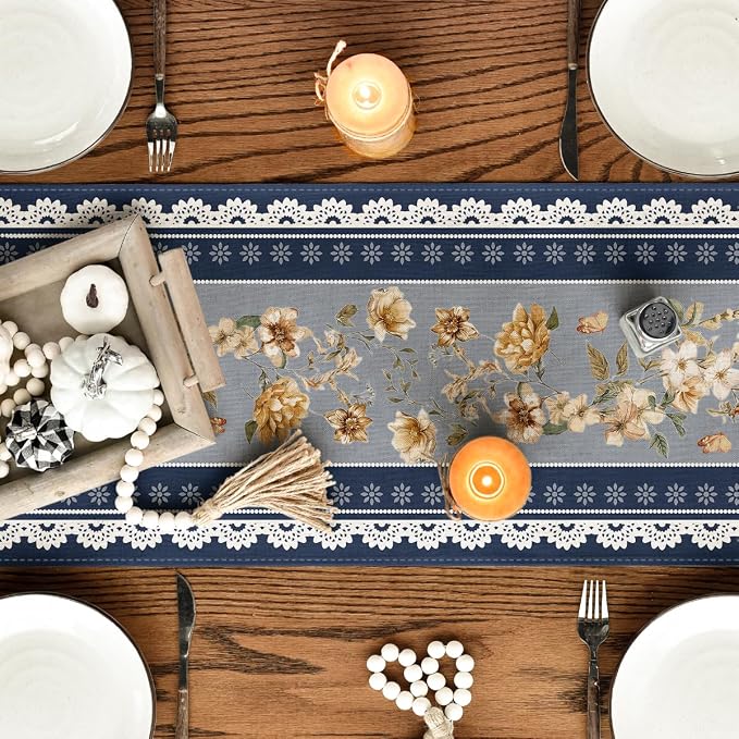 Artoid Mode 210 GSM Fall Table Runner 13x72 Inch Home Party Decor | Blue - Image 4