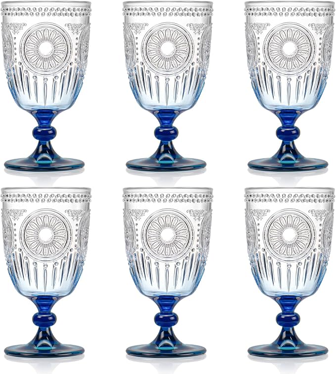 XUWAIDSGN Plastic Vintage Wine Glasses 13.5oz Reusable Embossed Goblet Glasses by XUWAIDSGN