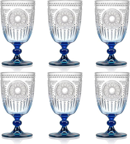 XUWAIDSGN Plastic Vintage Wine Glasses 13.5oz Reusable Embossed Goblet Glasses by XUWAIDSGN