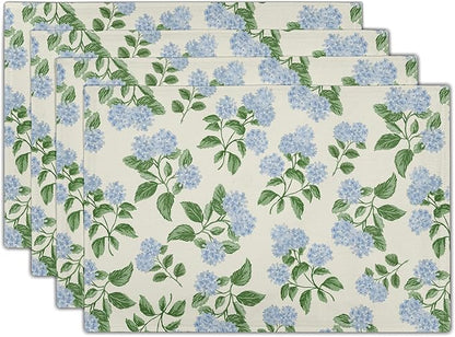 Hydrangea Placemats Set of 4 - Spring Summer Place Mats 12x18 Blue Floral Table Mats Flower Kitchen Mats for Party Dining Table