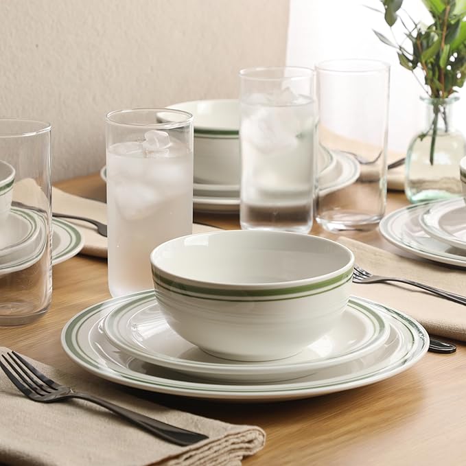 Gibson Home Hometown Diner 12-Piece Porcelain Dinnerware Set, Round Plates and - Image 2
