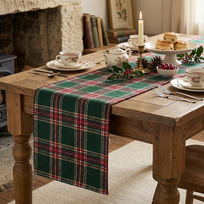 Artoid Mode Green Red Farmhouse Plaid Christmas Table Runner, Winter Rustic - Image 5