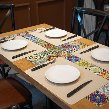 Heat Resistant Placemats Set of 4, 17x12in Waterproof Wipeable Faux Leather Non Slip Table Mats, Easy to Clean, Stain Resistant, for Kitchen Dining Room– Ivory Beige
