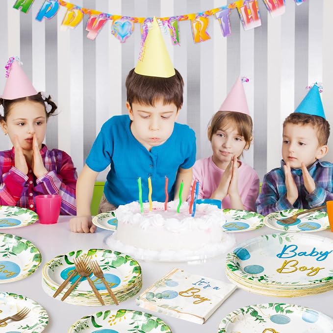 96Pcs It's a Boy Greenery Baby Shower Sage Green Watercolor Blue Balloon Party - Image 6