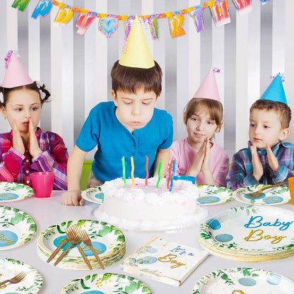 96Pcs It's a Boy Greenery Baby Shower Sage Green Watercolor Blue Balloon Party - Image 6