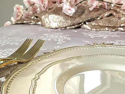 " OCCASIONS " 240 Plates Pack,(120 Guests) Heavyweight Premium Disposable Plastic Plates Set -120 x 10.25'' Dinner + 120 x 7.5'' Salad/Dessert (Rochelle Ivory and Gold)