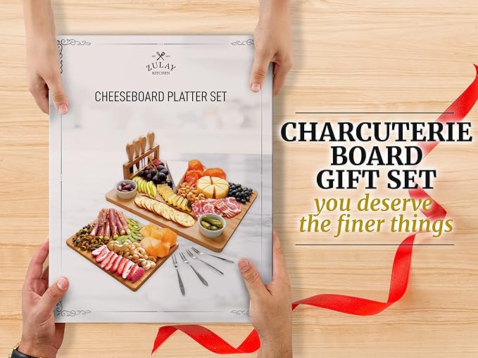 Zulay Charcuterie Board Set Large - Great White Elephant Gift, Housewarming Gift for New Home, Bamboo Cheese Board - Charcuterie with Accessories, Wine and Cheese