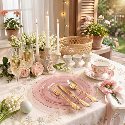 KIRE 210Pcs Clear Pink Plastic Plates - Image 2