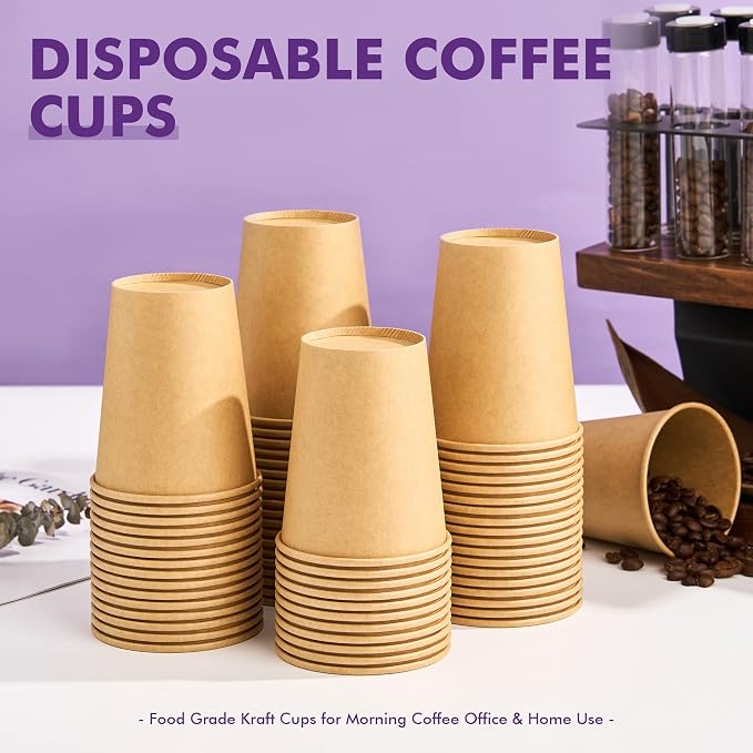 8 oz 500 pack Coffee Cups, Disposable Paper Cups, Sturdy Kraft Leak-Proof - Image 4