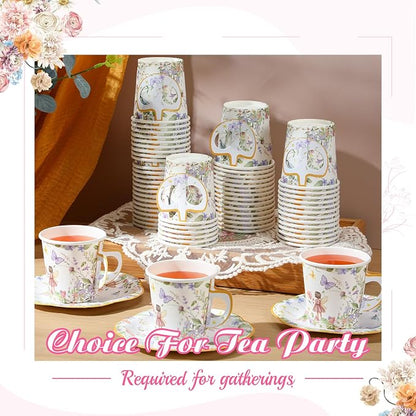 Umigy 60 Sets Tea Party Decorations 6.5 oz Fairy Floral Paper Tea Cups - Image 4
