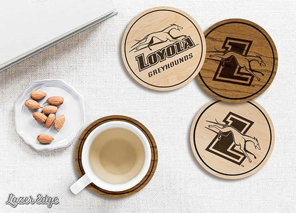 LazerEdge Loyola Greyhounds Wooden Coaster Set - Cherry Wood - Officially Licensed Product - 4-Pack