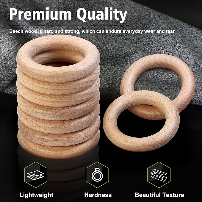 FoDau770 10pcs Natural Beech Wooden Rings, Unfinished Solid Wood Rings Heavy - Image 4