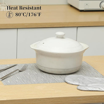 Leetaltree Silver Placemats Set of 12 - Heat Resistant Non-Slip Place mats for Dining Table, Washable Durable PVC Vinyl Woven Table Mats（Sliver, 12）