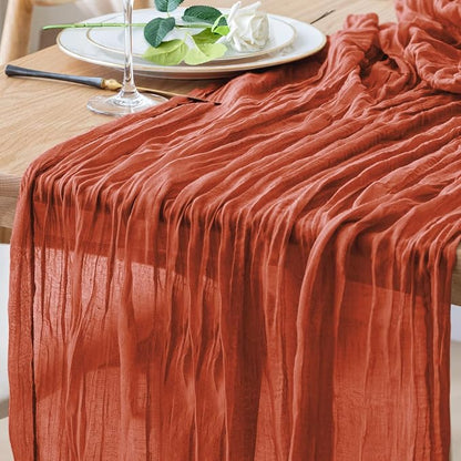 Cheesecloth Table Runner 10FT Terracotta Boho Gauze Rustic Sheer Runners | by Xiomot
