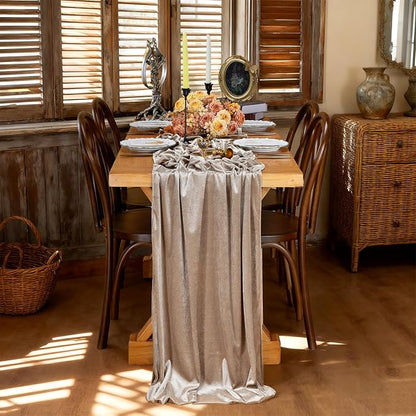 Cream Velvet Table Runner 29 x 120 Inch Soft Velvet Fabric Runners | 3 Pieces - Image 3