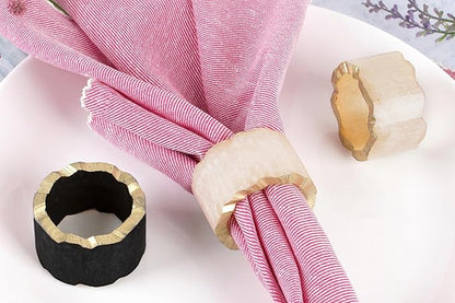 CLEENTABLE Rustic Epoxy Resin Napkin Rings - 12 Pcs Napkin Holders for Parties, Dining, Family Gatherings, Weddings, Holidays, Décor, Gifting - Durable Tabletop Decor (Ivory Black)