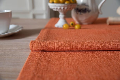 Burlap Style Farmhouse Table Runner, 14x36 Inches Harvest Pumpkin | Thick - Image 5