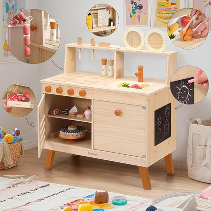 PairPear Play Kitchen for Kids, Large Natural Wood Kids Kitchen Playset | - Image 4