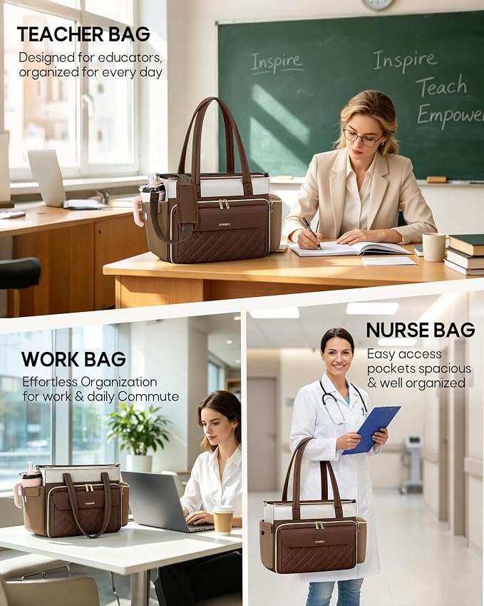 RAINSMORE Teacher Bag for Women, 15.6" Laptop Work Tote, 40oz Cup Holder | - Image 3