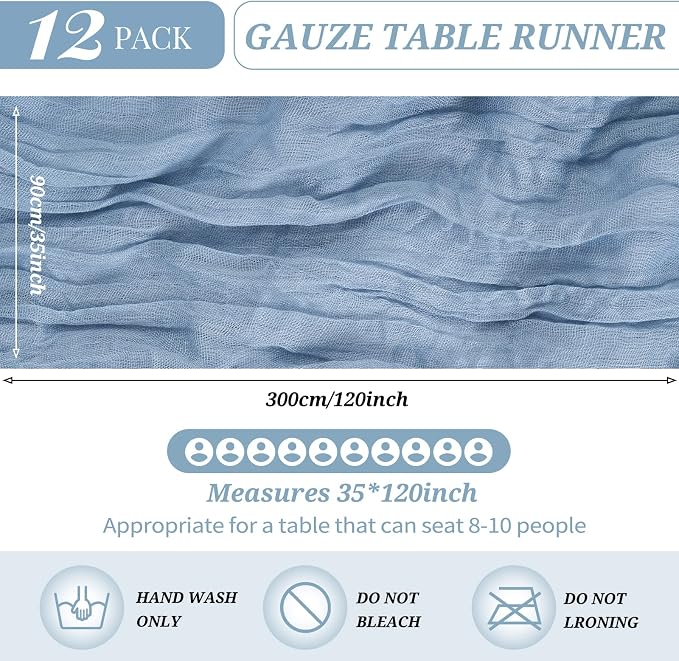 YMHPRIDE 12 Pack Cheesecloth Table Runner 35x120in Dusty Blue Table Runner | - Image 2