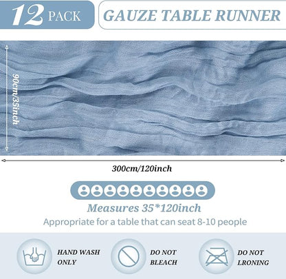 YMHPRIDE 12 Pack Cheesecloth Table Runner 35x120in Dusty Blue Table Runner | - Image 2