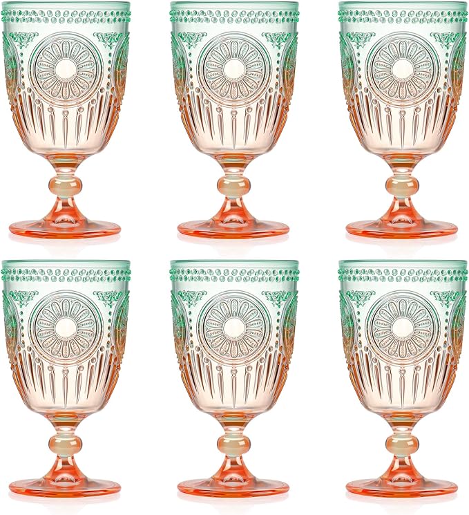 XUWAIDSGN 6Pcs Plastic Vintage Wine Glasses 13.5oz Reusable Embossed Goblet by XUWAIDSGN