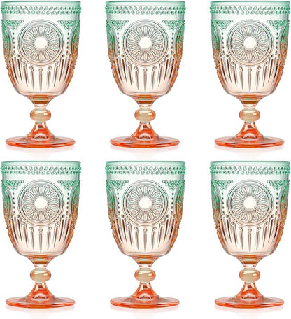 XUWAIDSGN 6Pcs Plastic Vintage Wine Glasses 13.5oz Reusable Embossed Goblet by XUWAIDSGN