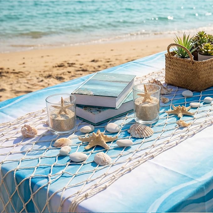 SATINIOR 24 Pcs 12 x 72'' Fishing Net Table Runner Party Decoration, Natural | - Image 4
