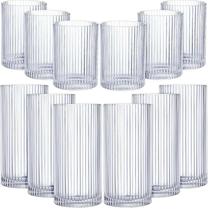 Zhehao 12 Pcs Ribbed Drinking Glasses Set 9 oz 12 oz Glass Cups Vintage by Zhehao