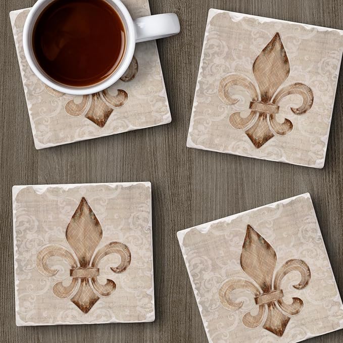 Thirstystone Fleur De Lis 4 Pack Tumbled Tile Stone Coasters | 4" Square - Image 4