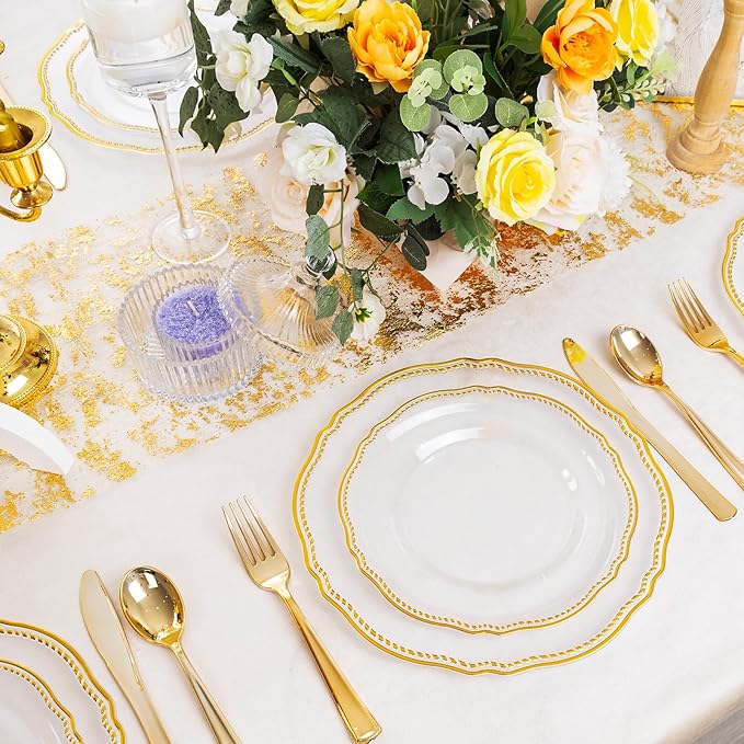 60 Pcs Clear Gold Dinner Plates - Image 4