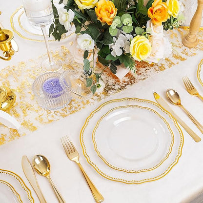 60 Pcs Clear Gold Dinner Plates - Image 4