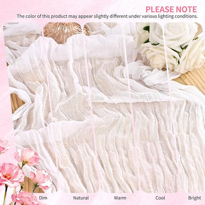 Showgeous 2 Pack White Cheesecloth Table Runners Boho Wedding Decor | Rustic - Image 7