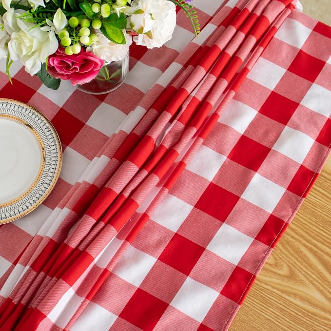 ShinyBeauty 4-Pack 54x54-Inch Red & White Checkered Tablecloths | Cotton - Image 4