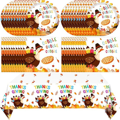 Turkey Thanksgiving Party Supplies Set, Autumn Harvest Disposable Dinnerware by Mainivo