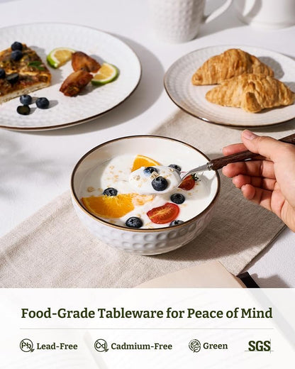 Famiware Ceramic Plates and Bowls Sets, Embossed Dishes Dinnerware - Image 5