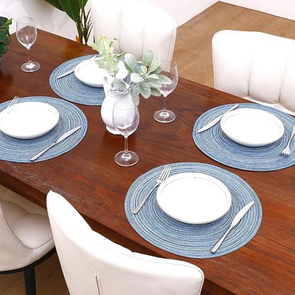 SHACOS Round Braided Placemats Set of 8 Circle Place Mats Cotton Polyester - Image 3