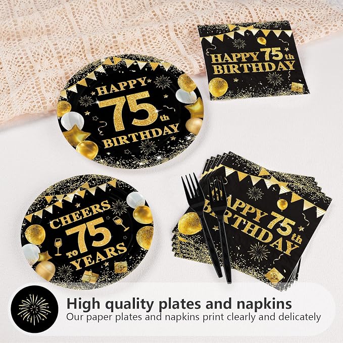 Grencian 96PCS 75th Birthday Party Decorations 75th Birthday Plates and Napkins - Image 3