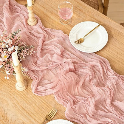 Pink Cheesecloth Table Runner, 10FT Dusty Pink Boho Gauze Table Runner - Image 3