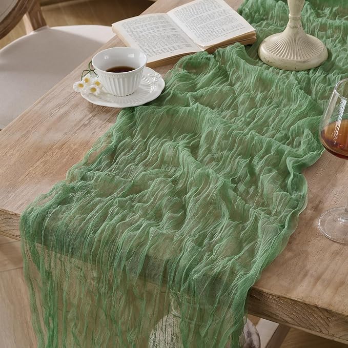 3 Pack Sage Green Cheesecloth Table Runners, 120 Inch 10Ft Moss Gauze Table - Image 3