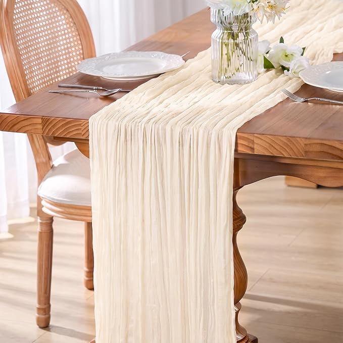 10 Pack Ivory Cheesecloth Gauze Table Runners, 35x120 Inch | Extra Wide Boho by GoodLuck