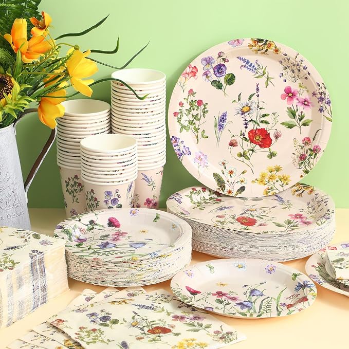 250 Pcs Wildflower Party Decorations Include Spring Summer Floral Paper Plates - Image 4