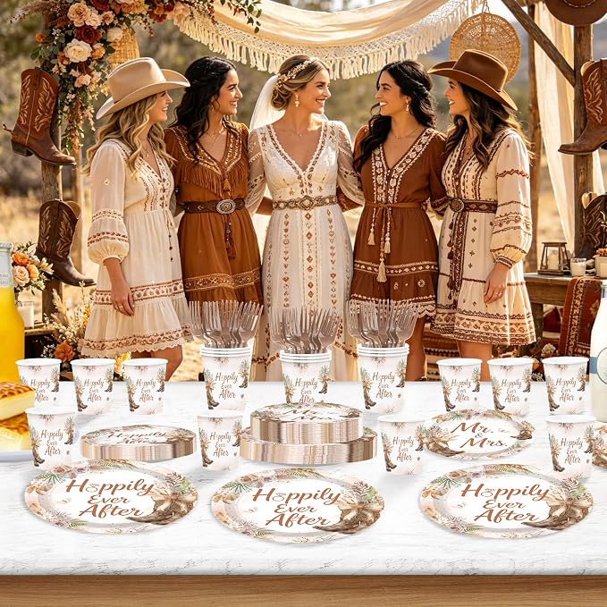250Pcs Boho Cowgirl Bridal Shower Party Supplies - Image 5