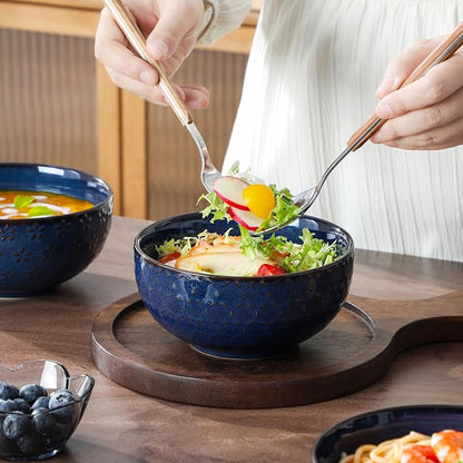 MALACASA Cereal Bowls, 30 Ounce Ceramic Blue Soup Bowl - Image 8