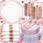 Ciaell 350 PCS Rose Gold Plastic Plates - Rose Gold Disposable Plates Dinnerware Include 50 Disposable Plate, 50 Heavy Duty Silverware, 50 Cups, 50 Napkins for Wedding & Party & Anniversary